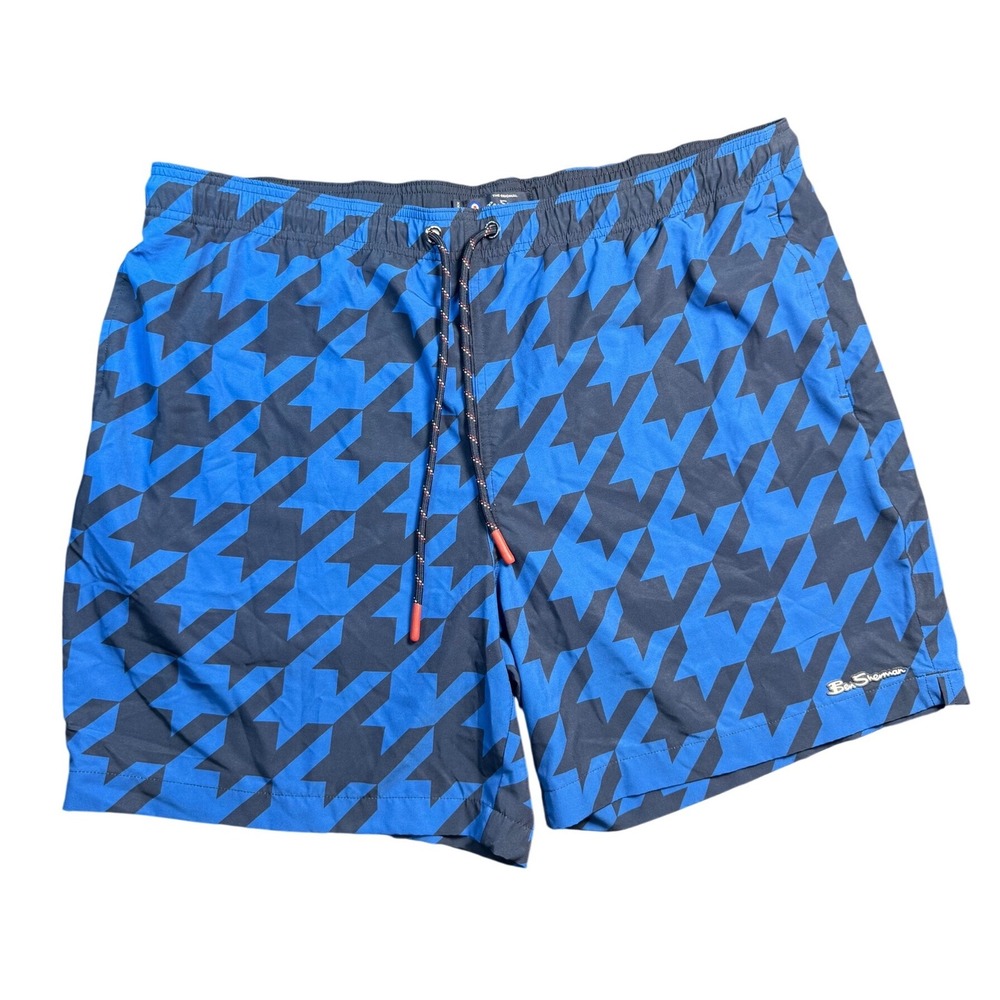 Ben Sherman Mens Blue Navy Houndstooth Swim Trunks XXL Geometric‎ Board Shorts